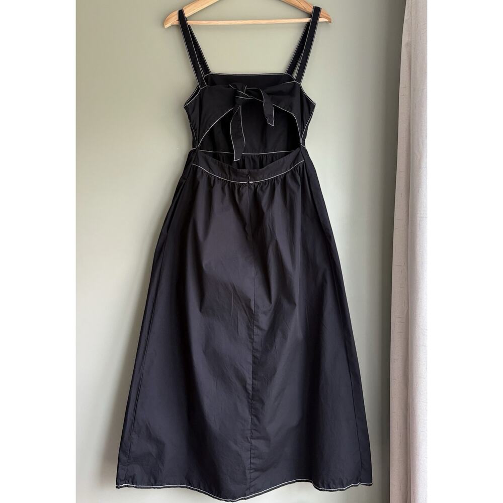 Zara Black Cotton Poplin Midi Dress Cut Out Tie Back Pockets Strappy Sundress S - Picture 3 of 14